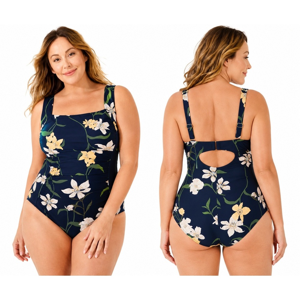 Women's One Piece Swimsuit Shade & Shore Floral Blue 18 New With Tags